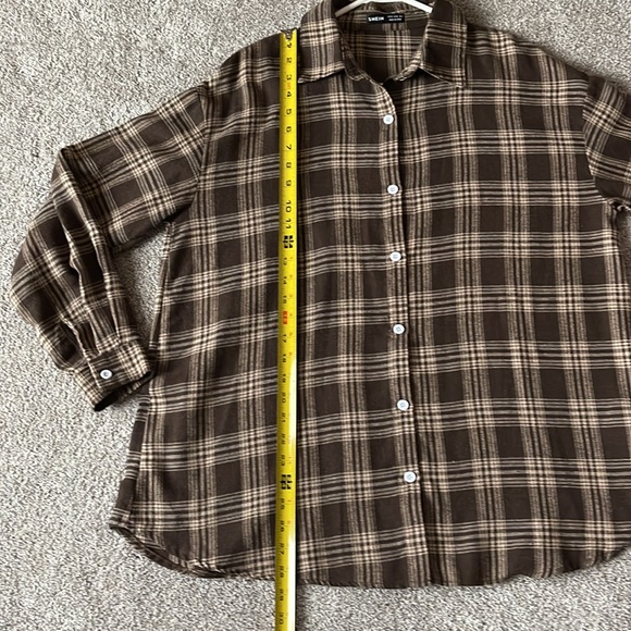 SHEIN Women’s Flannel Long Sleeve Shirt Brown and Tan Sz 6 - Picture 10 of 13